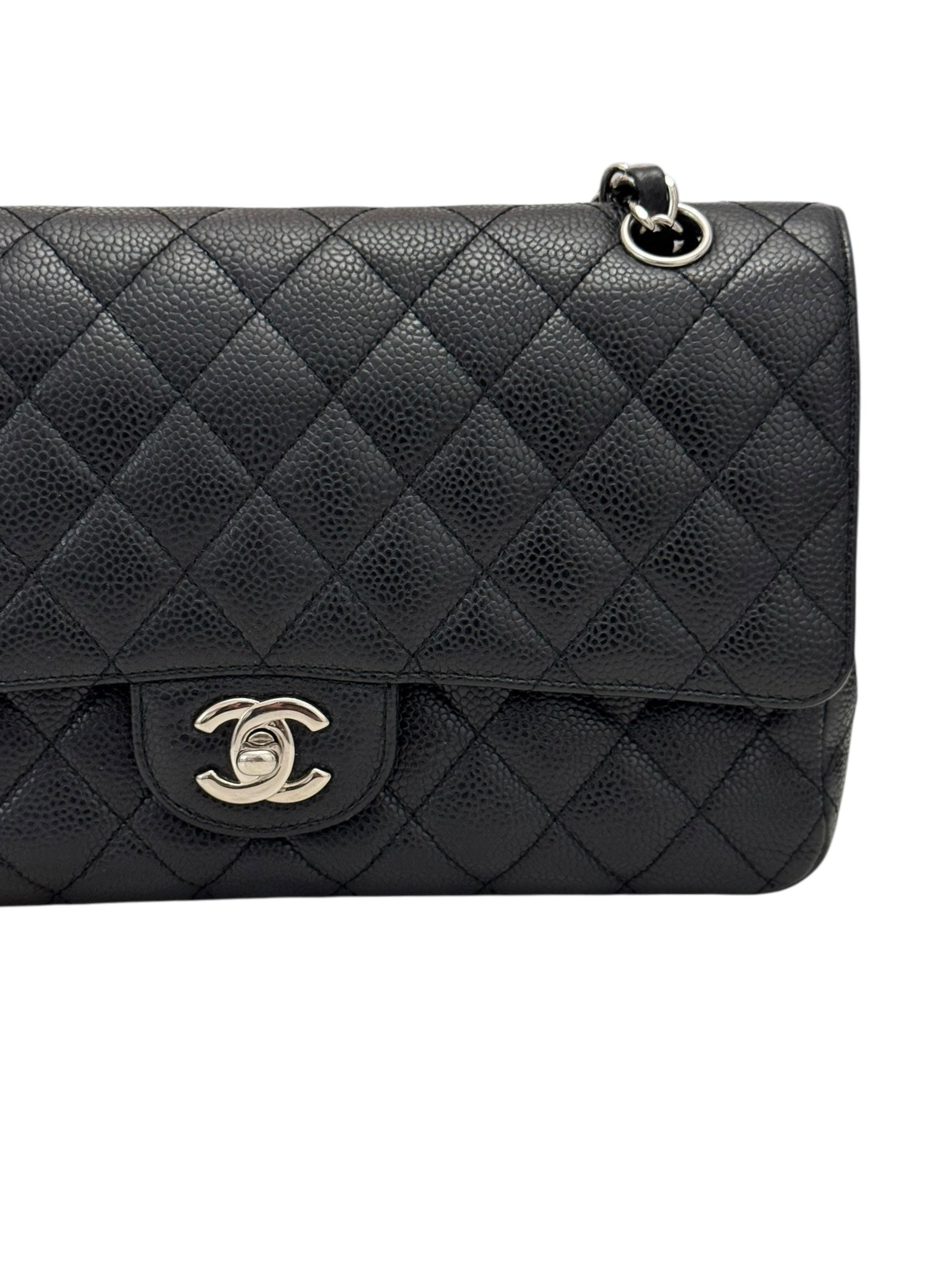 Chanel Timeless Classic Medium M/L Black Caviar Silver-tone Hardware