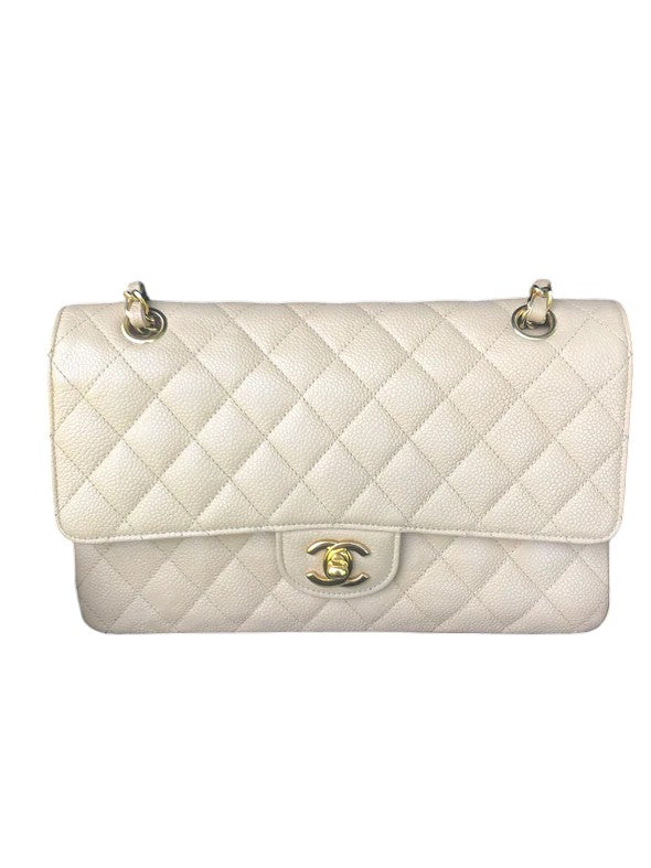 Chanel Timeless Classic Medium Beige Caviar Gold-tone Hardware