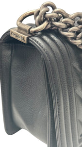 Chanel Leboy Old Medium Black Caviar / Grained Calfskin Leather, Chevron, Ruthenium Hardware