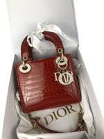 Load image into Gallery viewer, Christian Dior Lady Dior Mini Exotic Crocodile Leather Crystal and Gold Hardware
