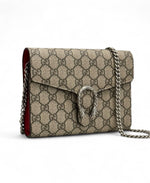 Load image into Gallery viewer, Gucci Dionysus Ebony/Beige GG Supreme Wallet on Chain WOC, Silver-toned Hardware, Red Interior
