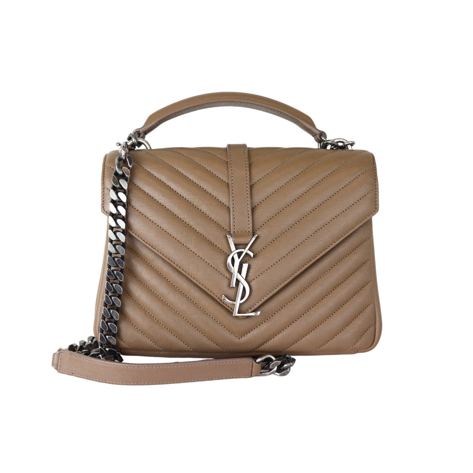 Saint Laurent Medium College Bag Sheepskin Matelasse Chevron Monogram