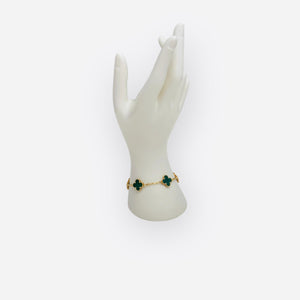 Van Cleef and Arpels Vintage Alhambra 5 Motifs Bracelet, Malachite, 18kt Yellow Gold- VCA