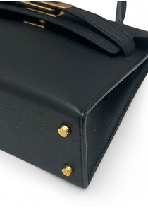 Hermes Kelly II 20 Sellier Black Epsom Leather 24kt Gold-Plated Hardware