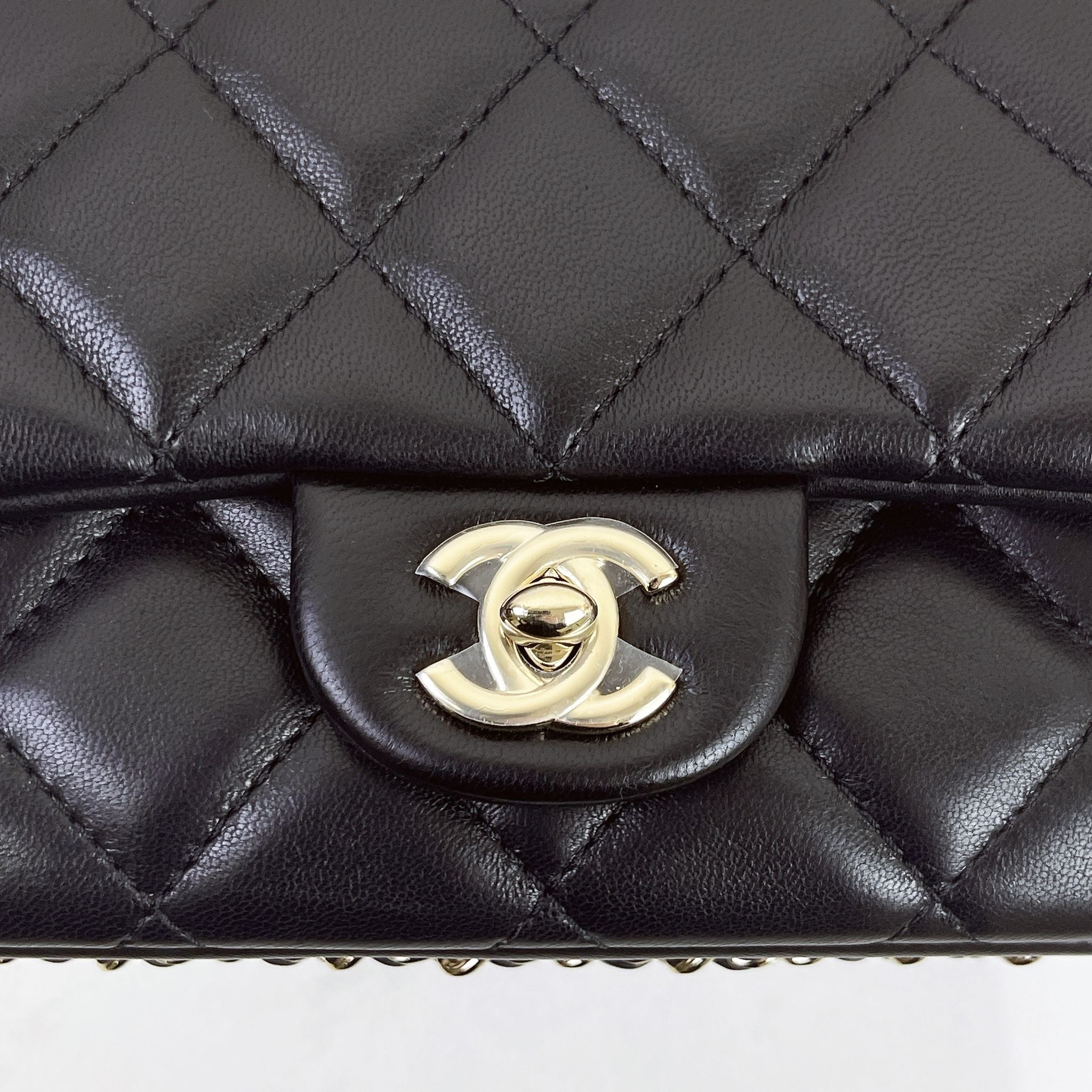 Chanel Precious Pearls Mini Flap Black Lambskin Light Gold-tone Hardware