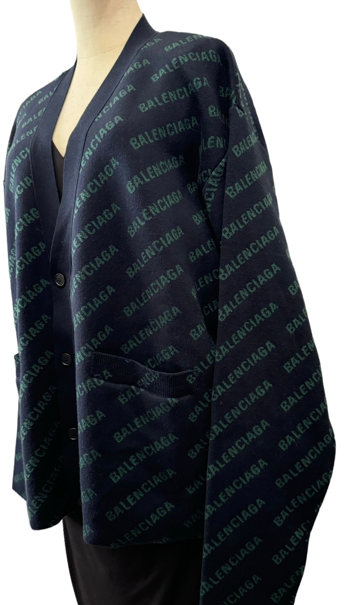 Balenciaga Allover Logo V-Neck Cardigan - Oversized Fit