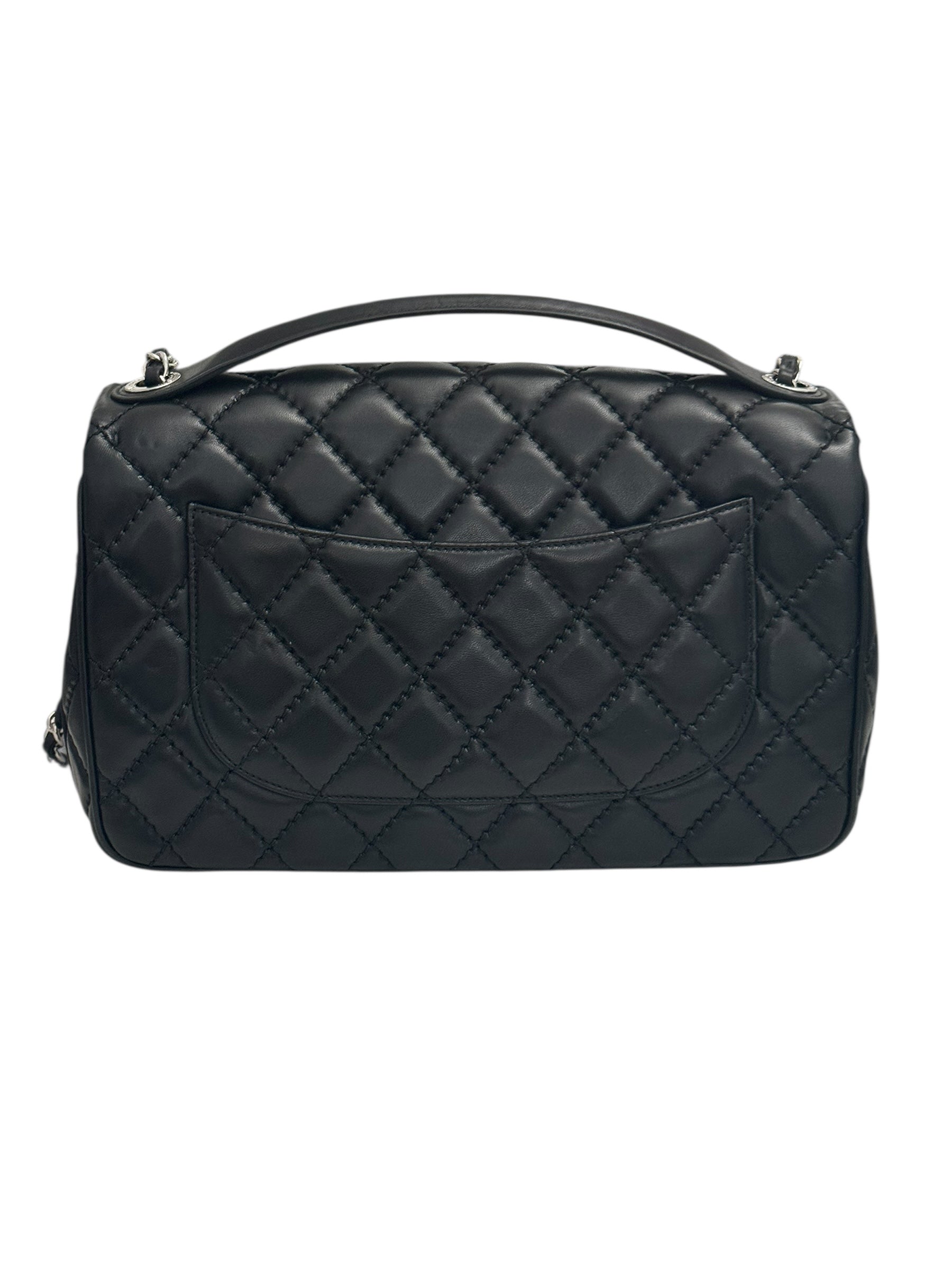 Chanel Easy Carry Flap Bag Black Lambskin Silver-tone Hardware