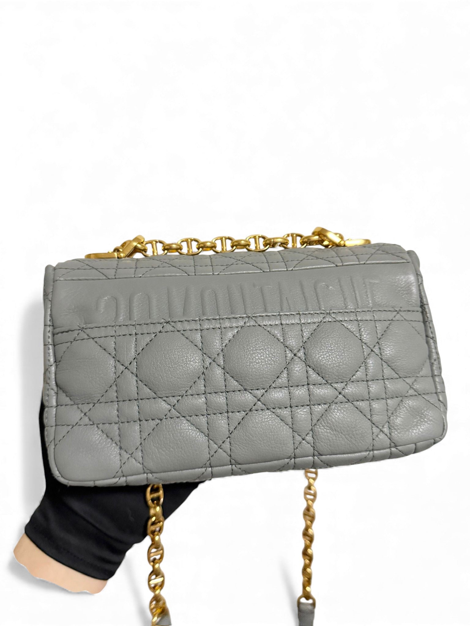 Christian Dior Caro Small – Stone Grey Calfskin, Gold-tone Hardware