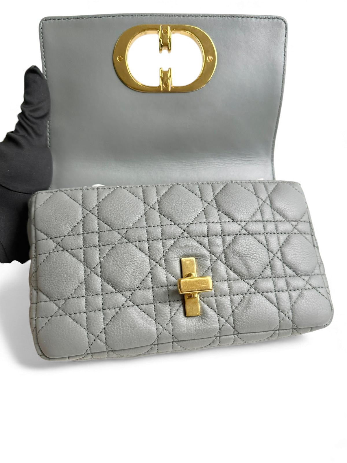 Christian Dior Caro Small – Stone Grey Calfskin, Gold-tone Hardware