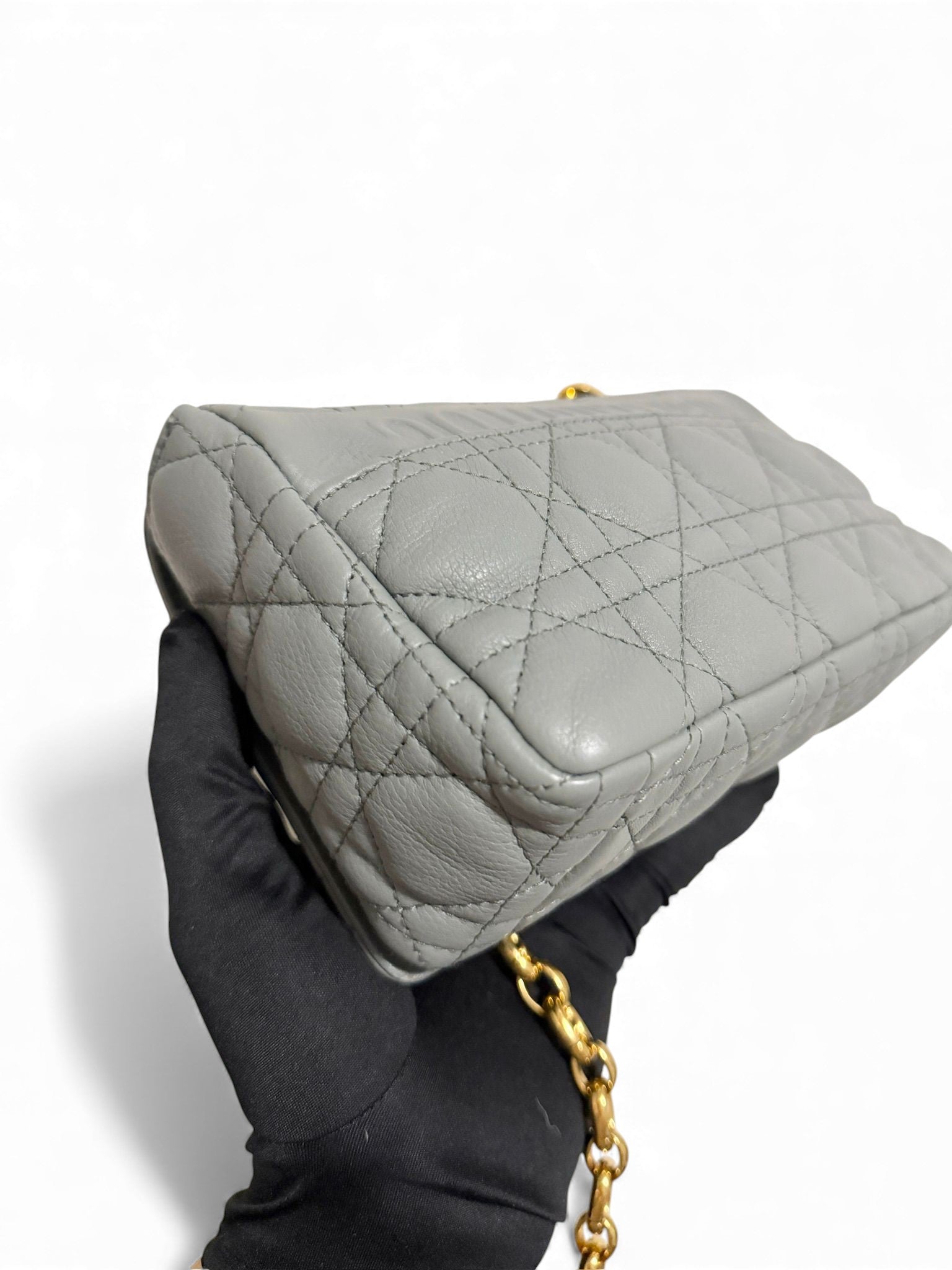 Christian Dior Caro Small – Stone Grey Calfskin, Gold-tone Hardware