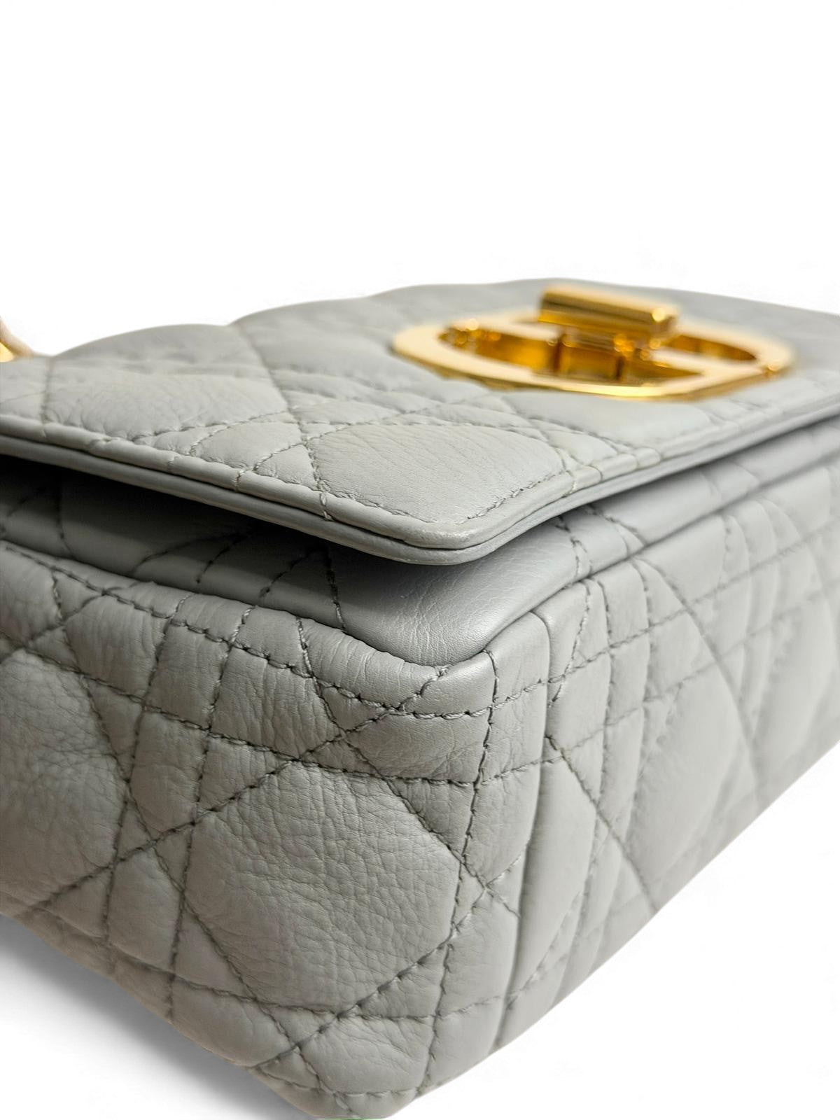 Christian Dior Caro Small – Stone Grey Calfskin, Gold-tone Hardware