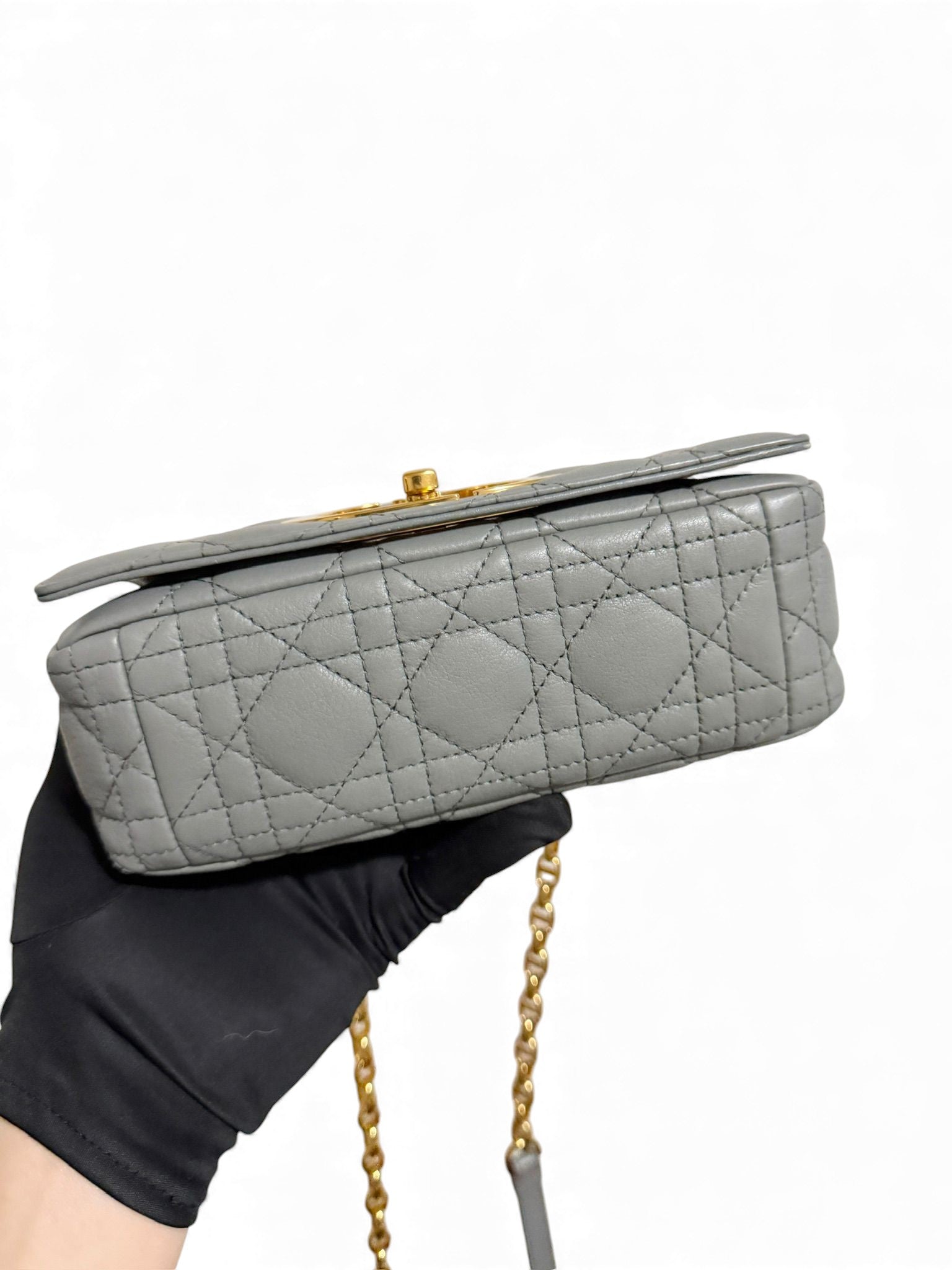 Christian Dior Caro Small – Stone Grey Calfskin, Gold-tone Hardware