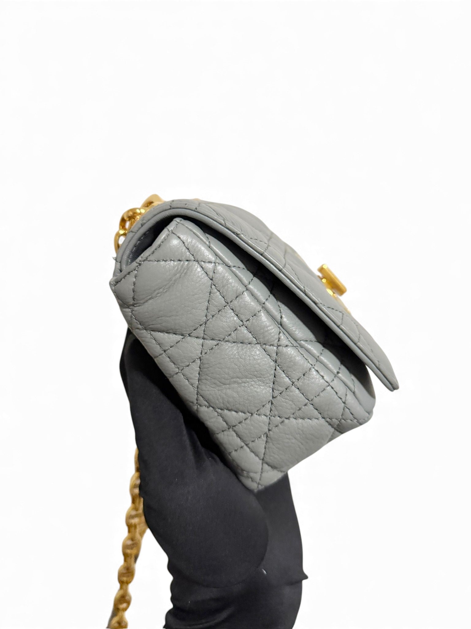 Christian Dior Caro Small – Stone Grey Calfskin, Gold-tone Hardware