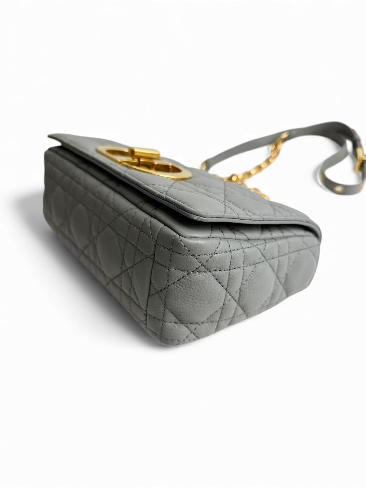 Christian Dior Caro Small – Stone Grey Calfskin, Gold-tone Hardware