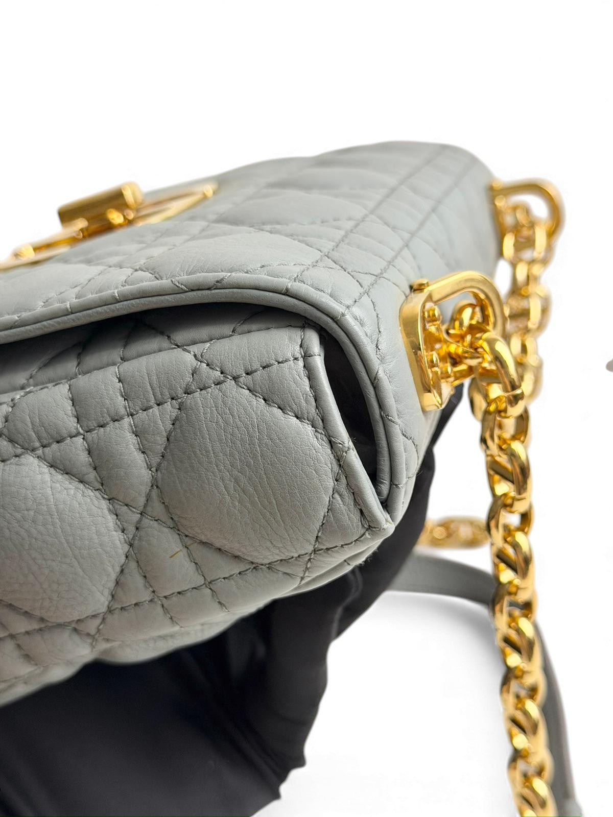 Christian Dior Caro Small – Stone Grey Calfskin, Gold-tone Hardware