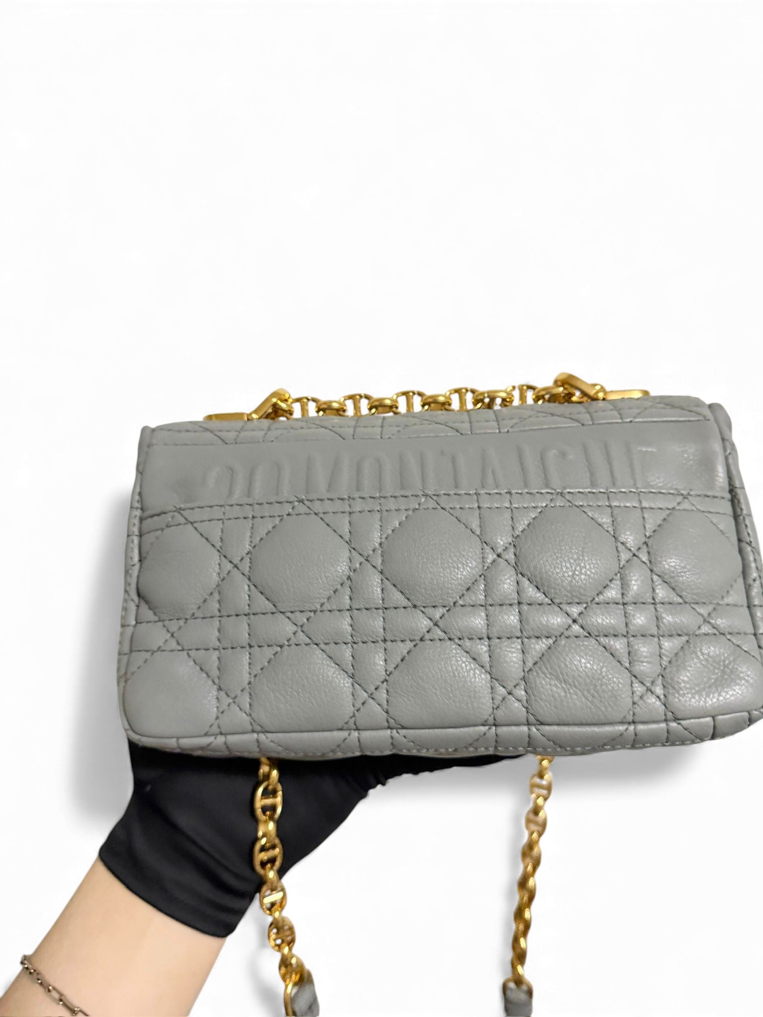 Christian Dior Caro Small – Stone Grey Calfskin, Gold-tone Hardware