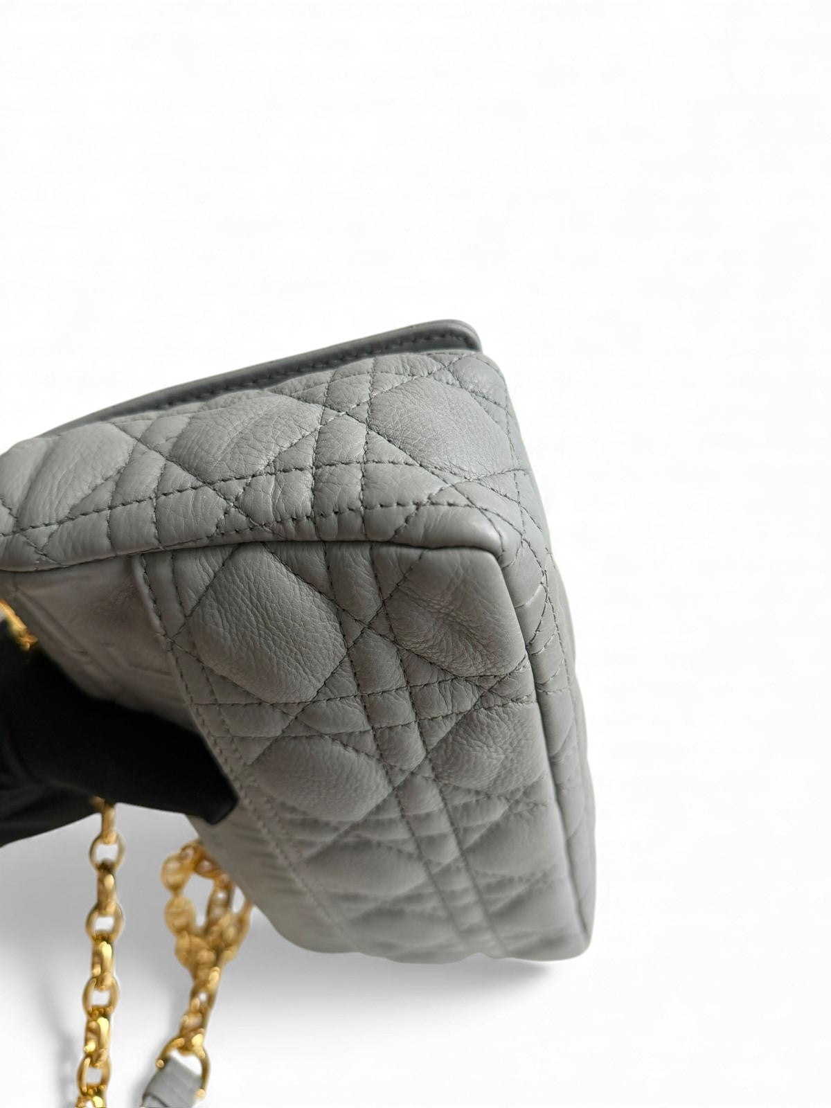 Christian Dior Caro Small – Stone Grey Calfskin, Gold-tone Hardware