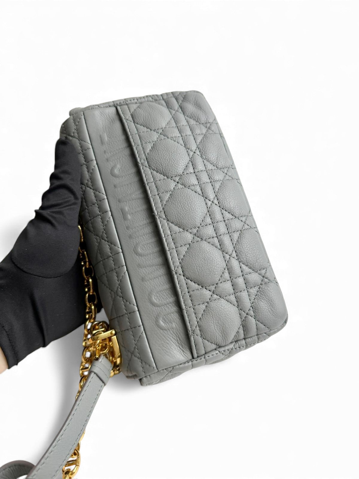 Christian Dior Caro Small – Stone Grey Calfskin, Gold-tone Hardware