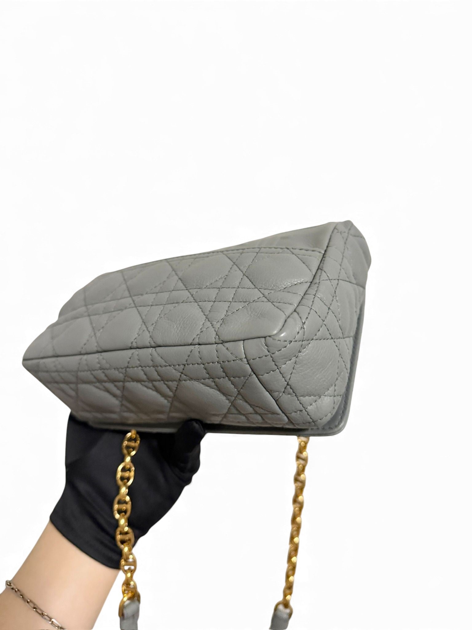 Christian Dior Caro Small – Stone Grey Calfskin, Gold-tone Hardware