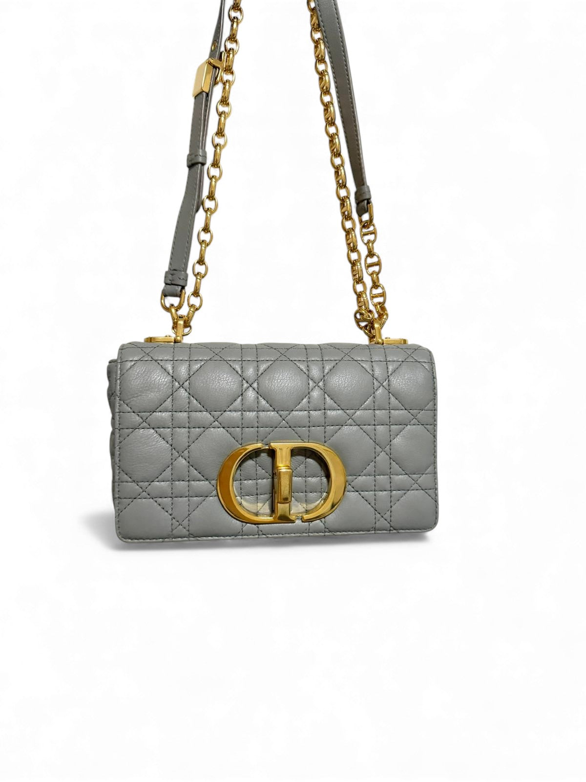 Christian Dior Caro Small – Stone Grey Calfskin, Gold-tone Hardware