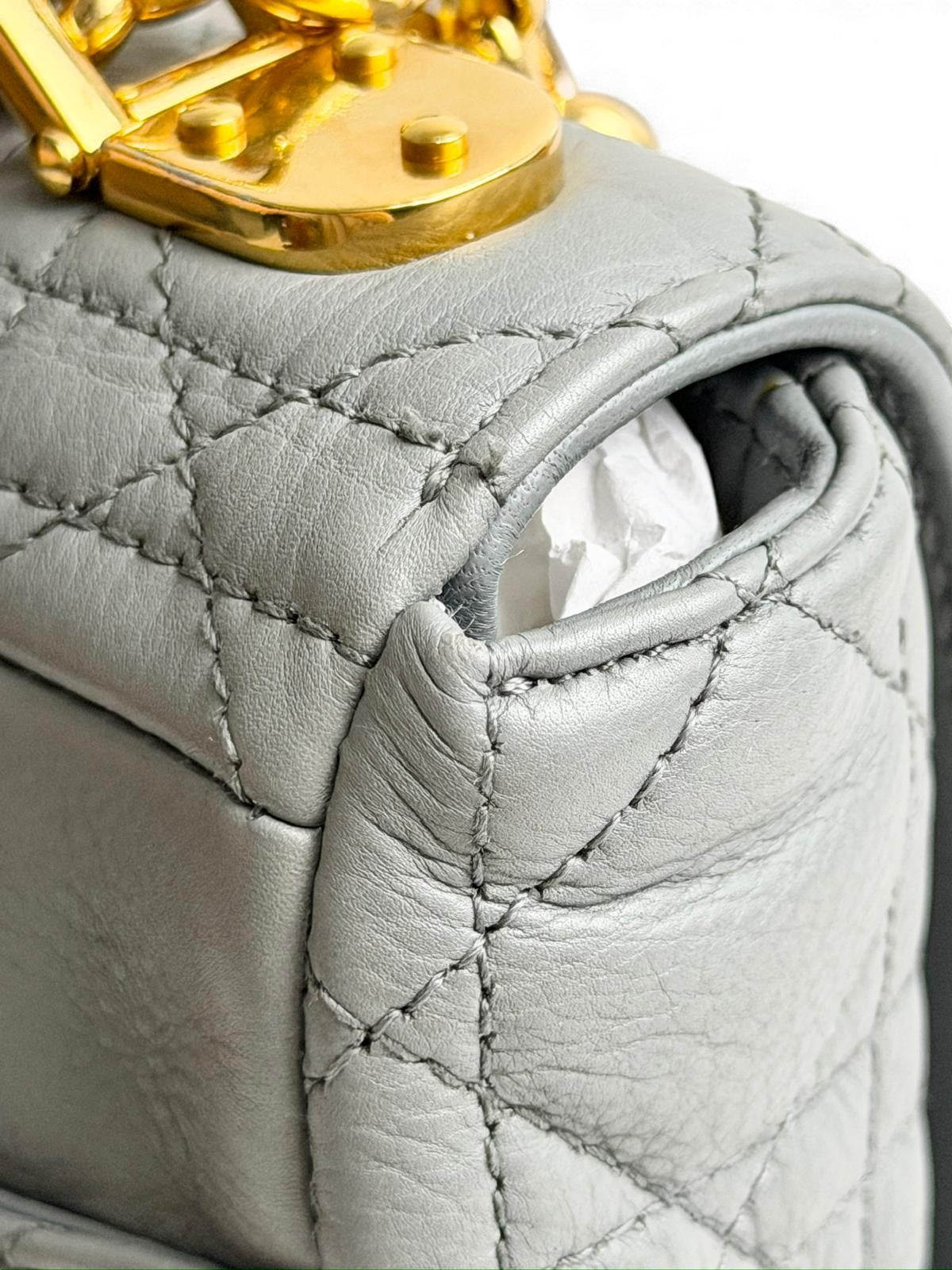 Christian Dior Caro Small – Stone Grey Calfskin, Gold-tone Hardware