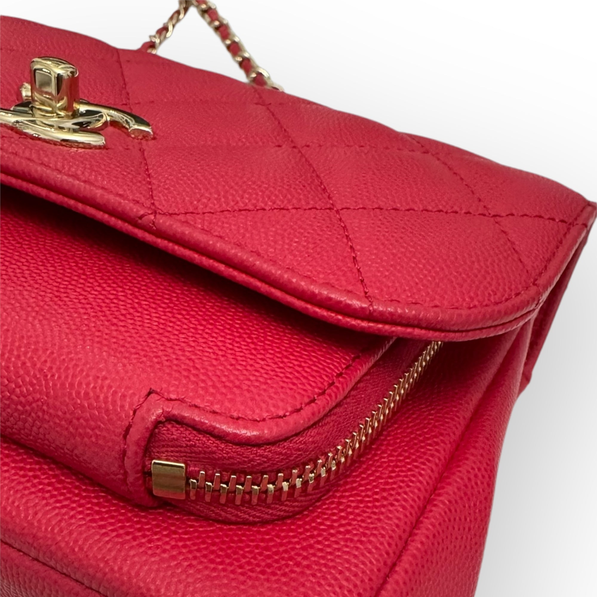 Chanel Business Affinity Small, Strawberry Red Grained Calfskin - Caviar, Gold-tone Hardware