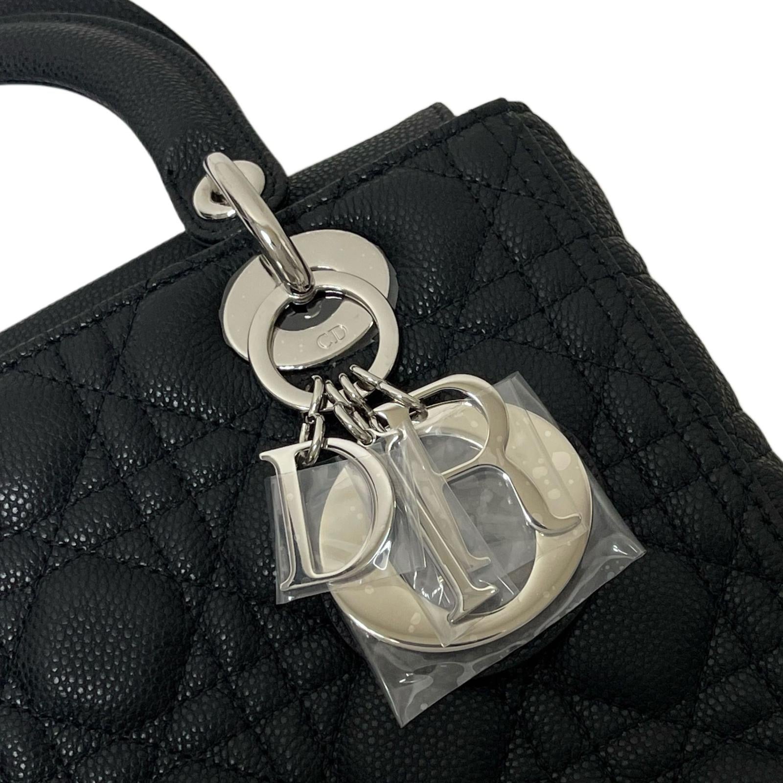 Christian Dior Lady Dior Medium Black Grained Leather/Caviar Silver-tone Hardware