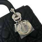 将图片加载到图库查看器，Christian Dior Lady Dior Medium Black Grained Leather/Caviar Silver-tone Hardware
