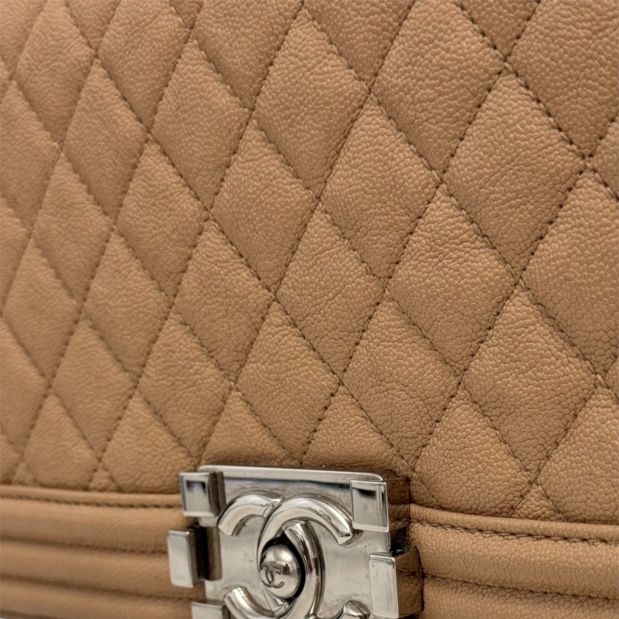 Chanel Leboy Old Medium Dark Beige Diamond Quilted Caviar Leather/Grained Calfskin, Shiny Silver-tone Hardware