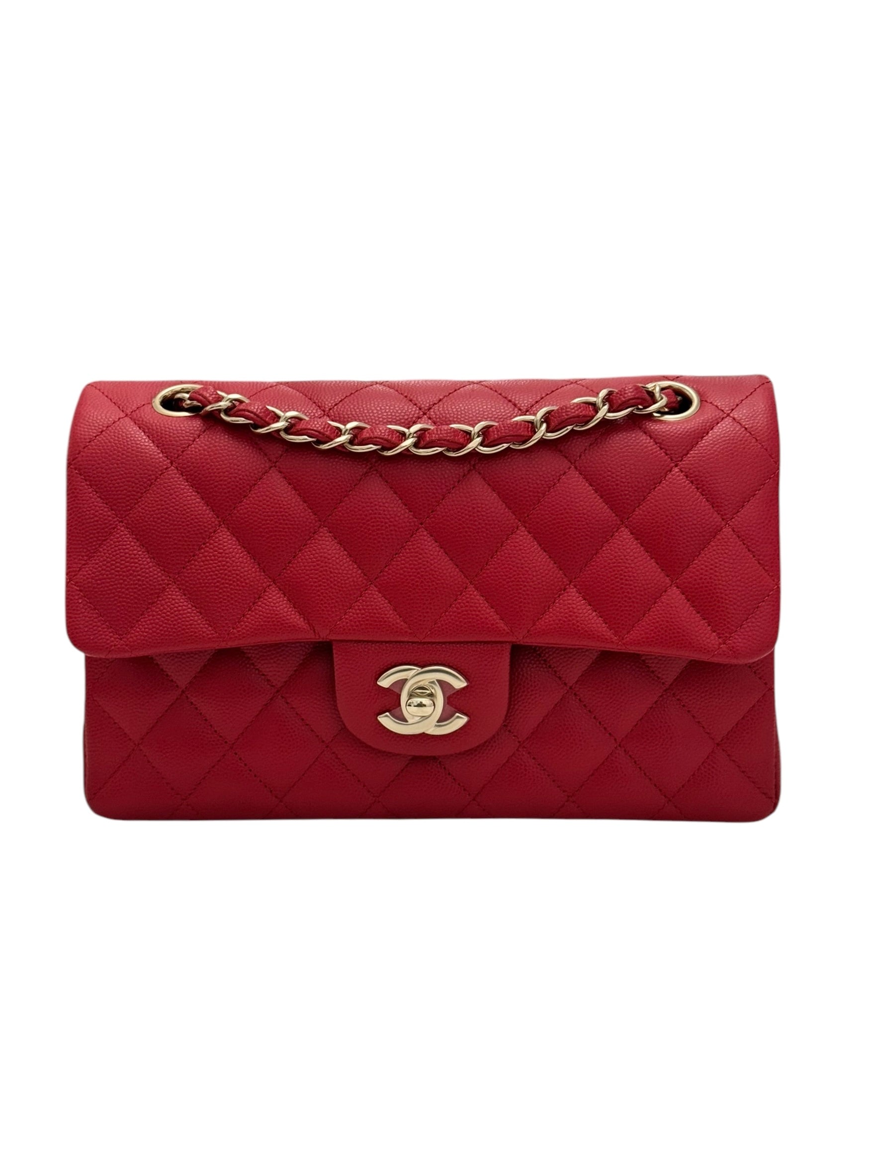 Chanel Timeless Classic Small 22P Red Caviar, Gold-tone Hardware