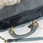 将图片加载到图库查看器，Christian Dior Lady D-Joy Medium Cloud Blue Lambskin Cannage Gold-tone Hardware
