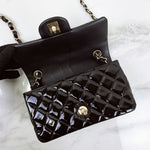 Load image into Gallery viewer, Chanel Classic Mini Black Patent Gold-tone Hardware
