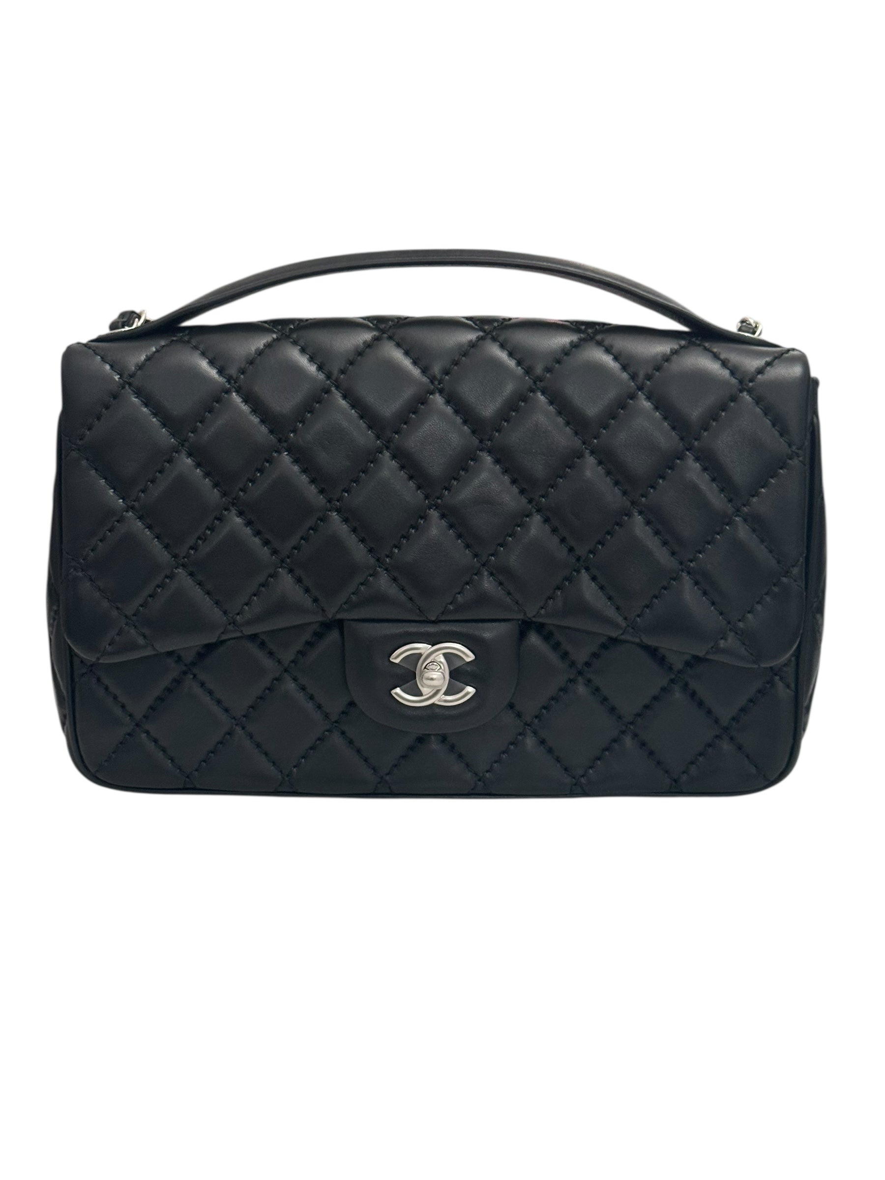Chanel Easy Carry Flap Bag Black Lambskin Silver-tone Hardware