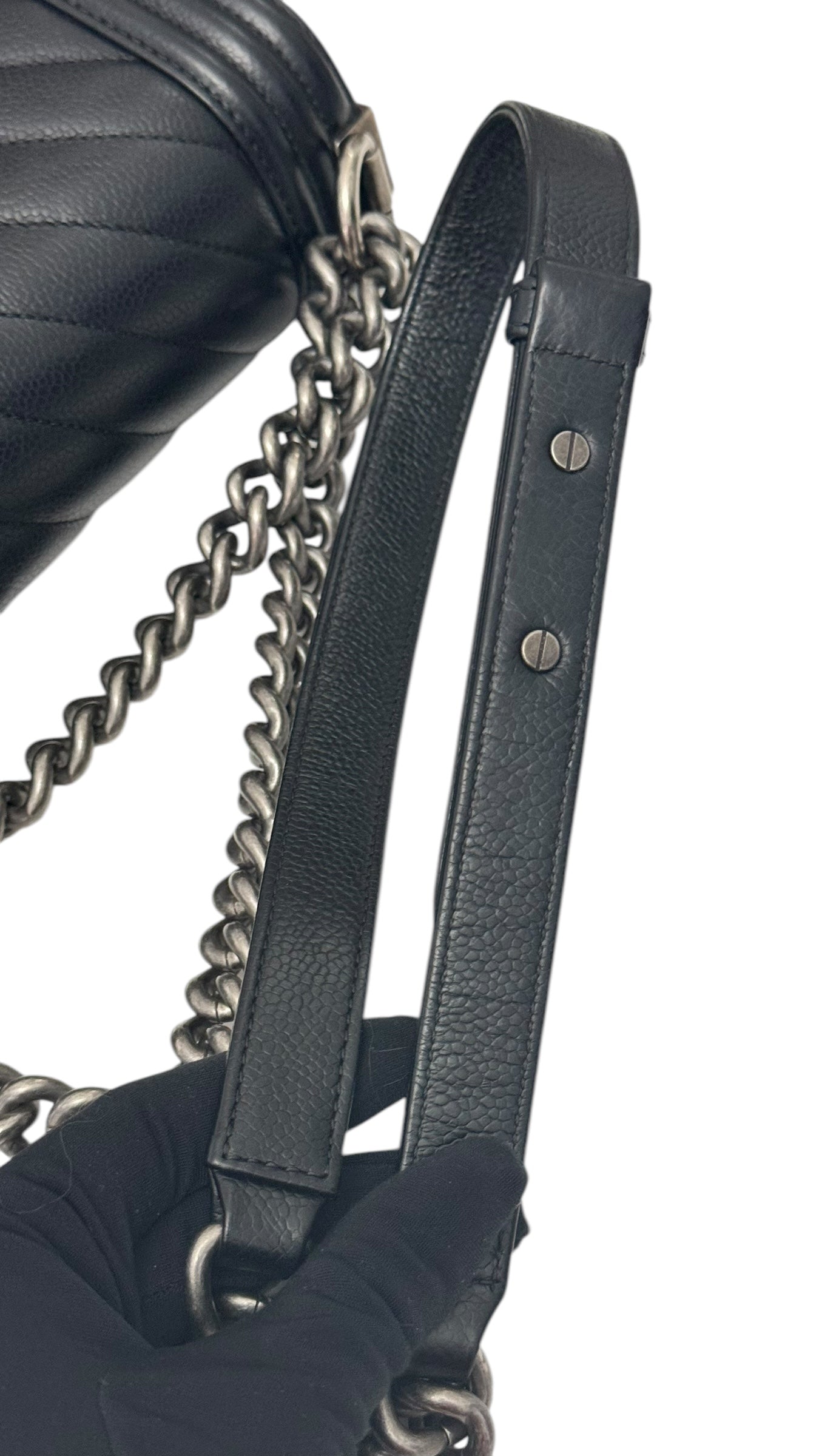 Chanel Leboy Old Medium Black Caviar / Grained Calfskin Leather, Chevron, Ruthenium Hardware