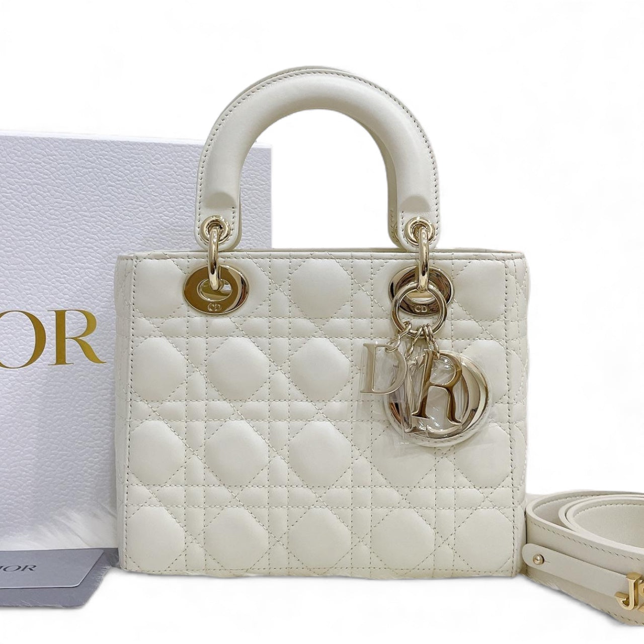 Christian Dior My Lady ABCDior Small White Lambskin Gold-tone Hardware