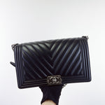 Load image into Gallery viewer, Chanel Leboy New Medium Black Lambskin Ruthenium Hardware
