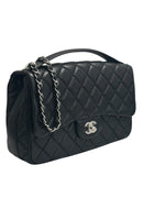将图片加载到图库查看器，Chanel Easy Carry Flap Bag Black Lambskin Silver-tone Hardware
