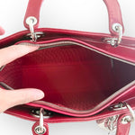 Load image into Gallery viewer, Christian Dior Lady Dior Large, Cherry Red Patent Leather, Silver Hardware
