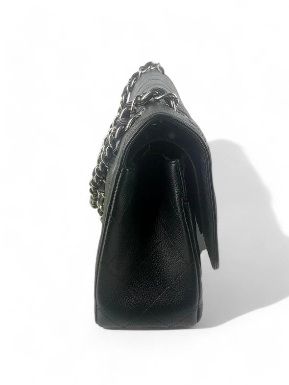 Chanel Timeless Classic Jumbo Black Caviar Silver-tone Hardware