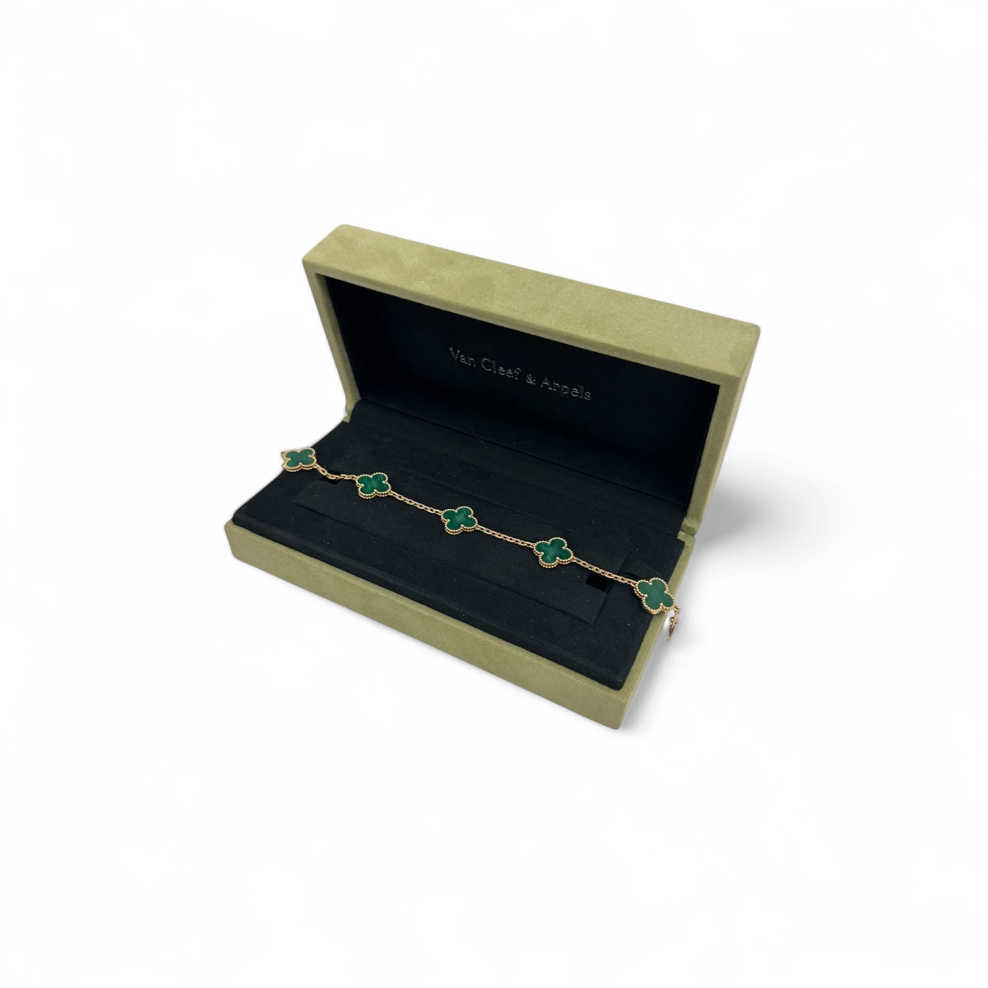 Van Cleef and Arpels Vintage Alhambra 5 Motifs Bracelet, Malachite, 18kt Yellow Gold- VCA