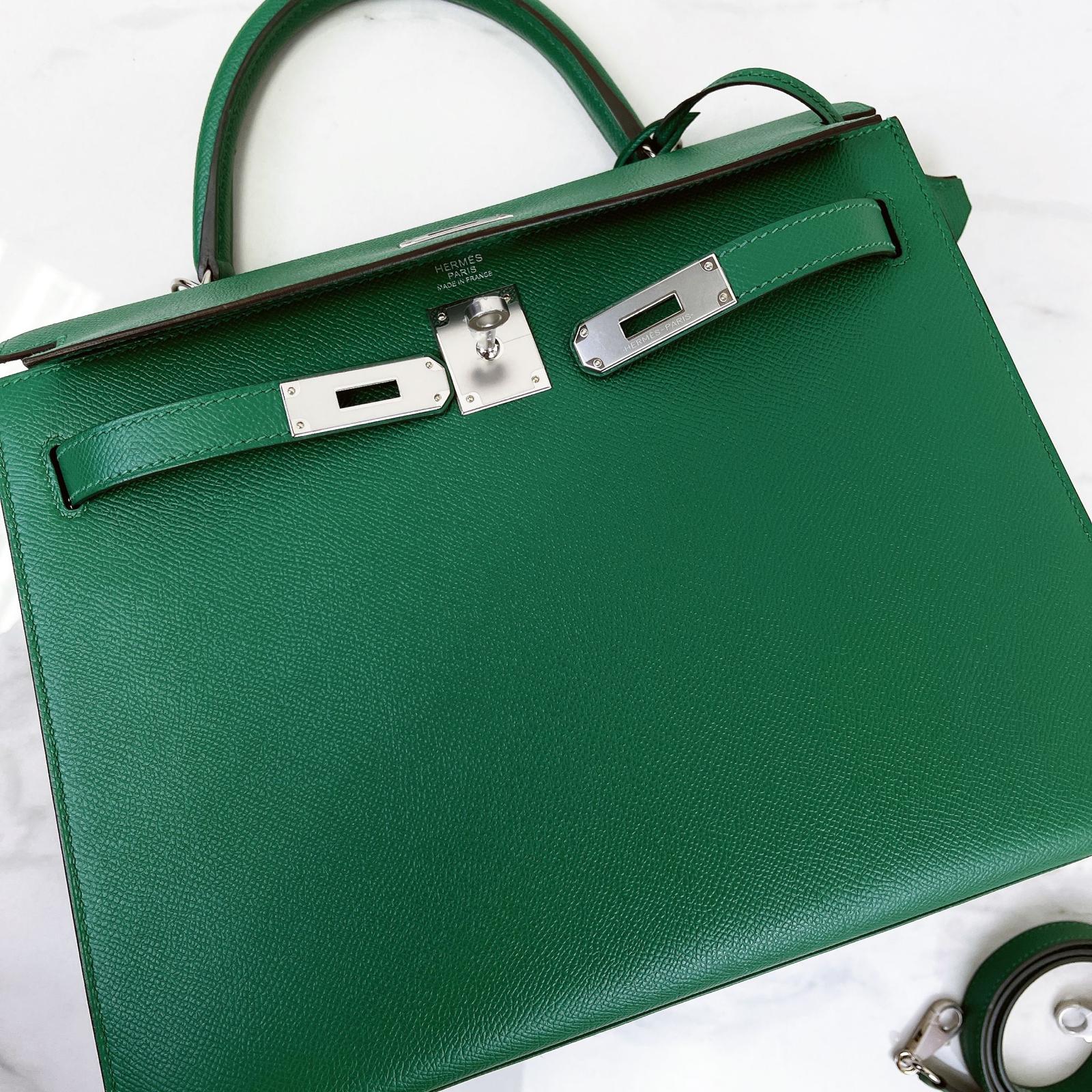 Hermes Kelly Sellier 32 Vert Vertigo Epsom Palladium Hardware