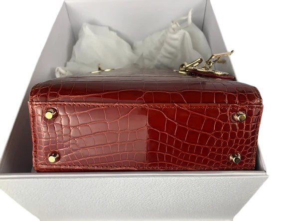 Christian Dior Lady Dior Mini Exotic Crocodile Leather Crystal and Gold Hardware