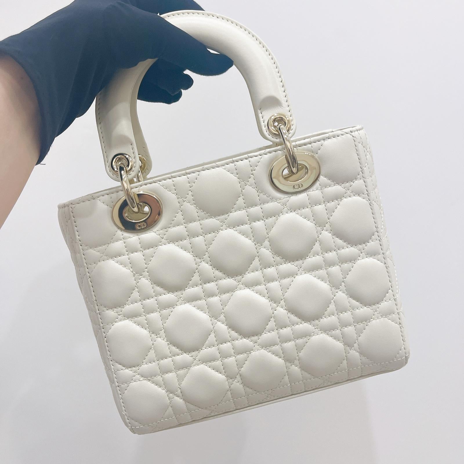 Christian Dior My Lady ABCDior Small White Lambskin Gold-tone Hardware