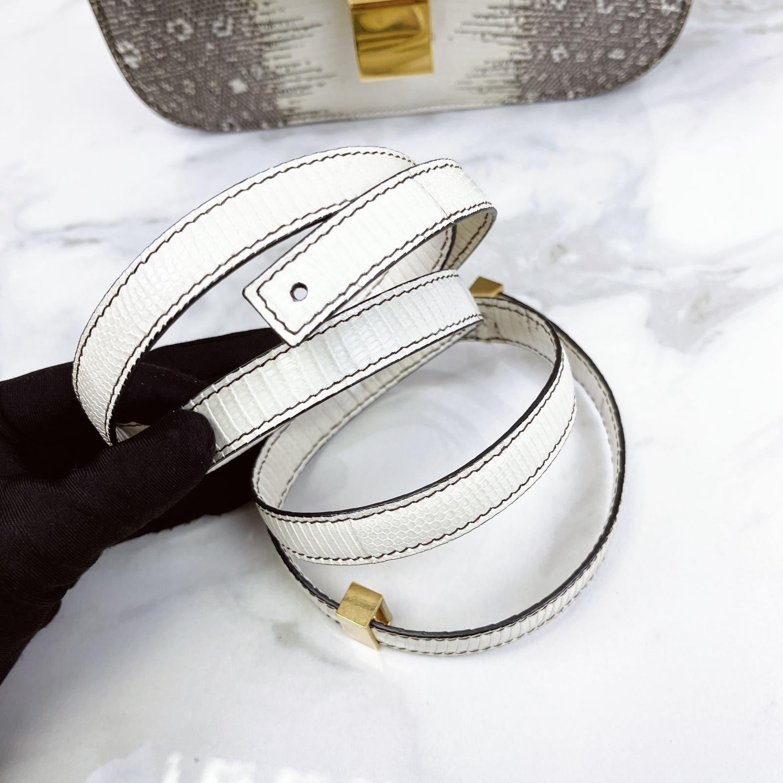 Celine Box Classique in White Lizard Leather and Gold-tone Hardware