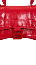 将图片加载到图库查看器，Balenciaga Hourglass XS Handbag,  Lipstick Red Croc-Embossed Calfskin, Red Enamel-plated Hardware
