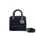 将图片加载到图库查看器，Christian Dior Lady Dior Medium Black Grained Leather/Caviar Silver-tone Hardware
