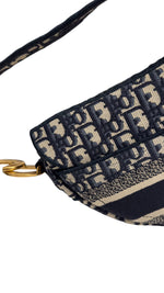 将图片加载到图库查看器，Christian Dior Saddle Bag Medium Navy Oblique Canvass Gold-tone Hardware
