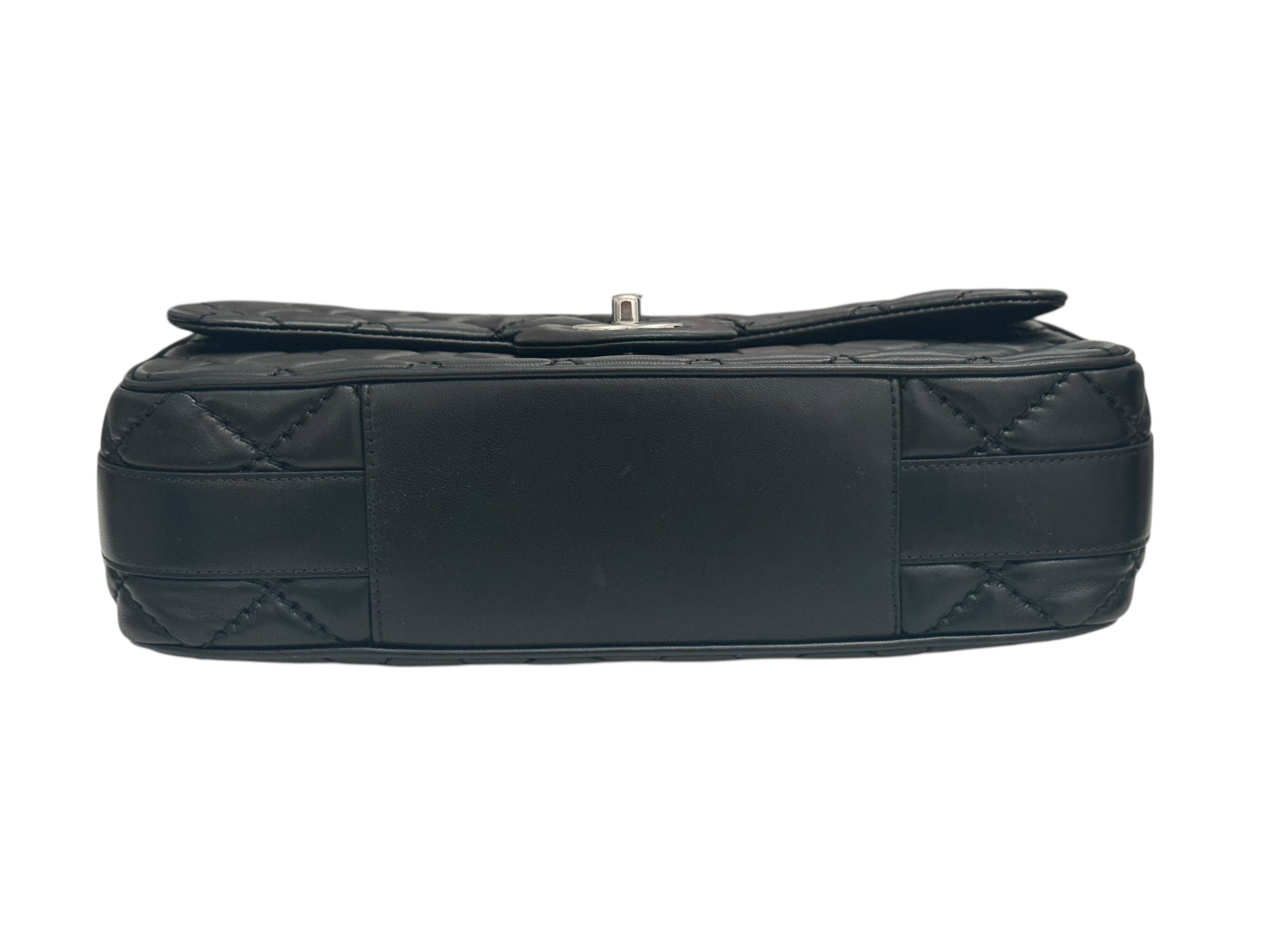 Chanel Easy Carry Flap Bag Black Lambskin Silver-tone Hardware