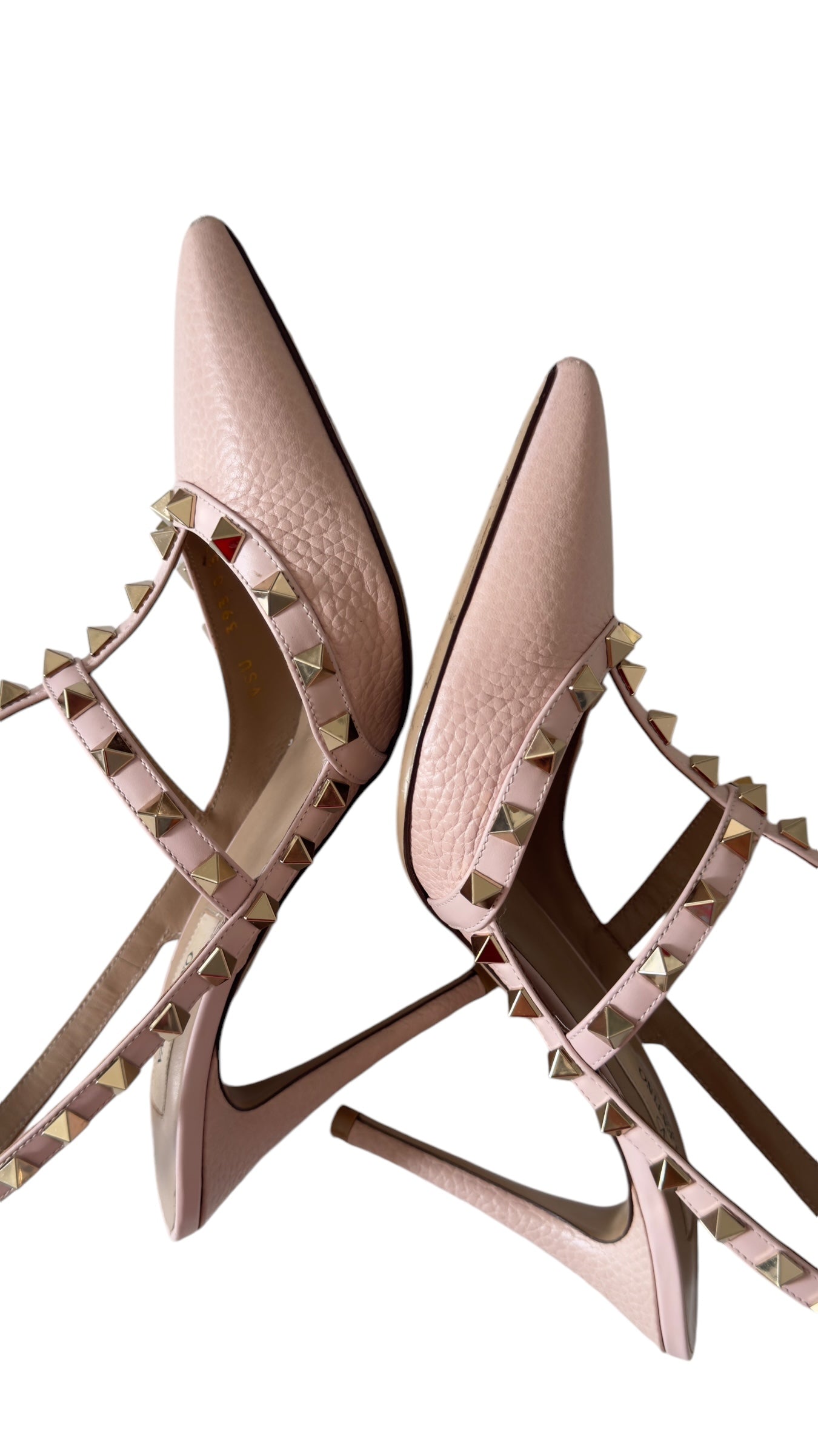 Valentino Garavani Rockstud Pink Grainy Leather Anke T- Strap Pumps 100mm