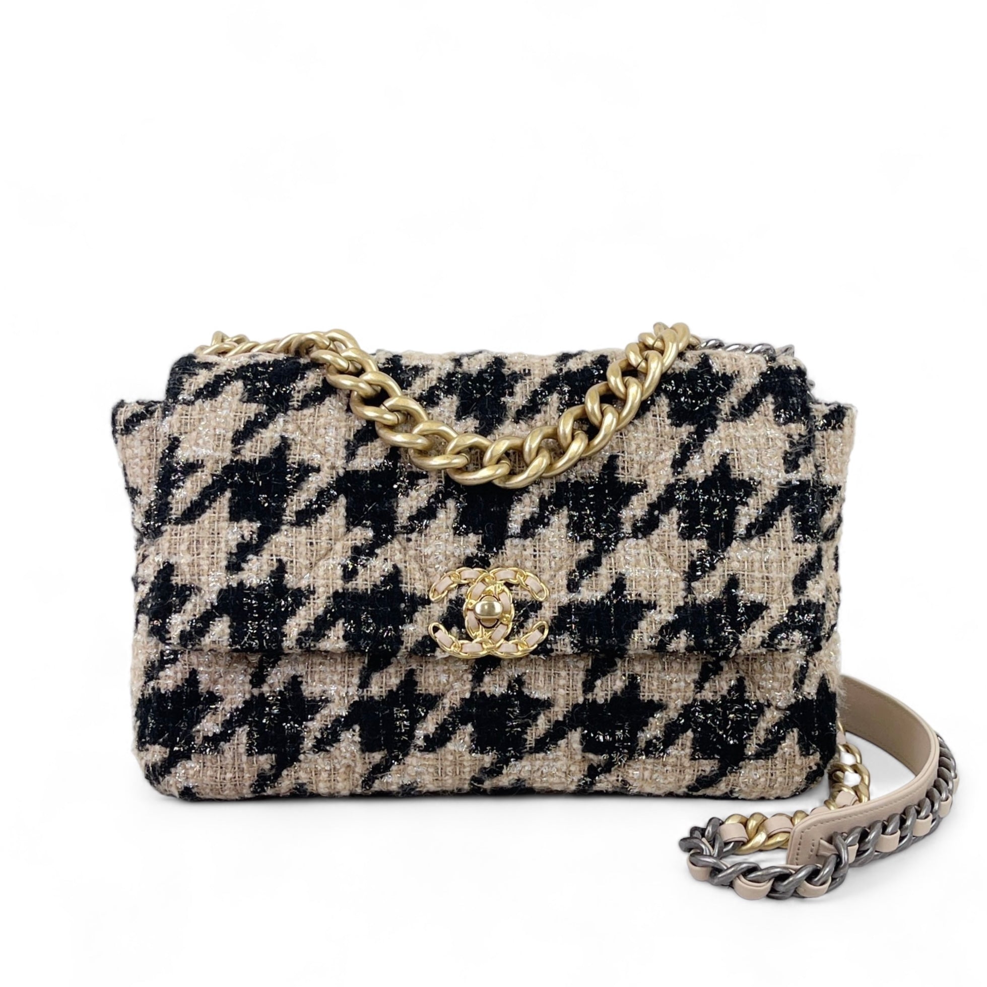 Chanel 19 Medium/Large 19K Beige Houndstooth